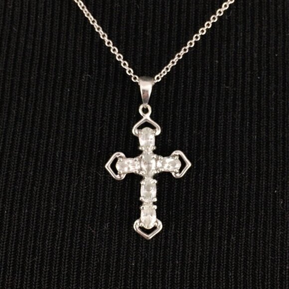 PRIME ART sterling silver & CZ cross pendant necklace - 16" cubic zirconia - Picture 1 of 8